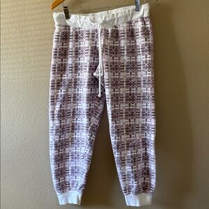 Pajamagram Pajama Bottoms Joggers Large White Pink Gray Drawstring Loungewear